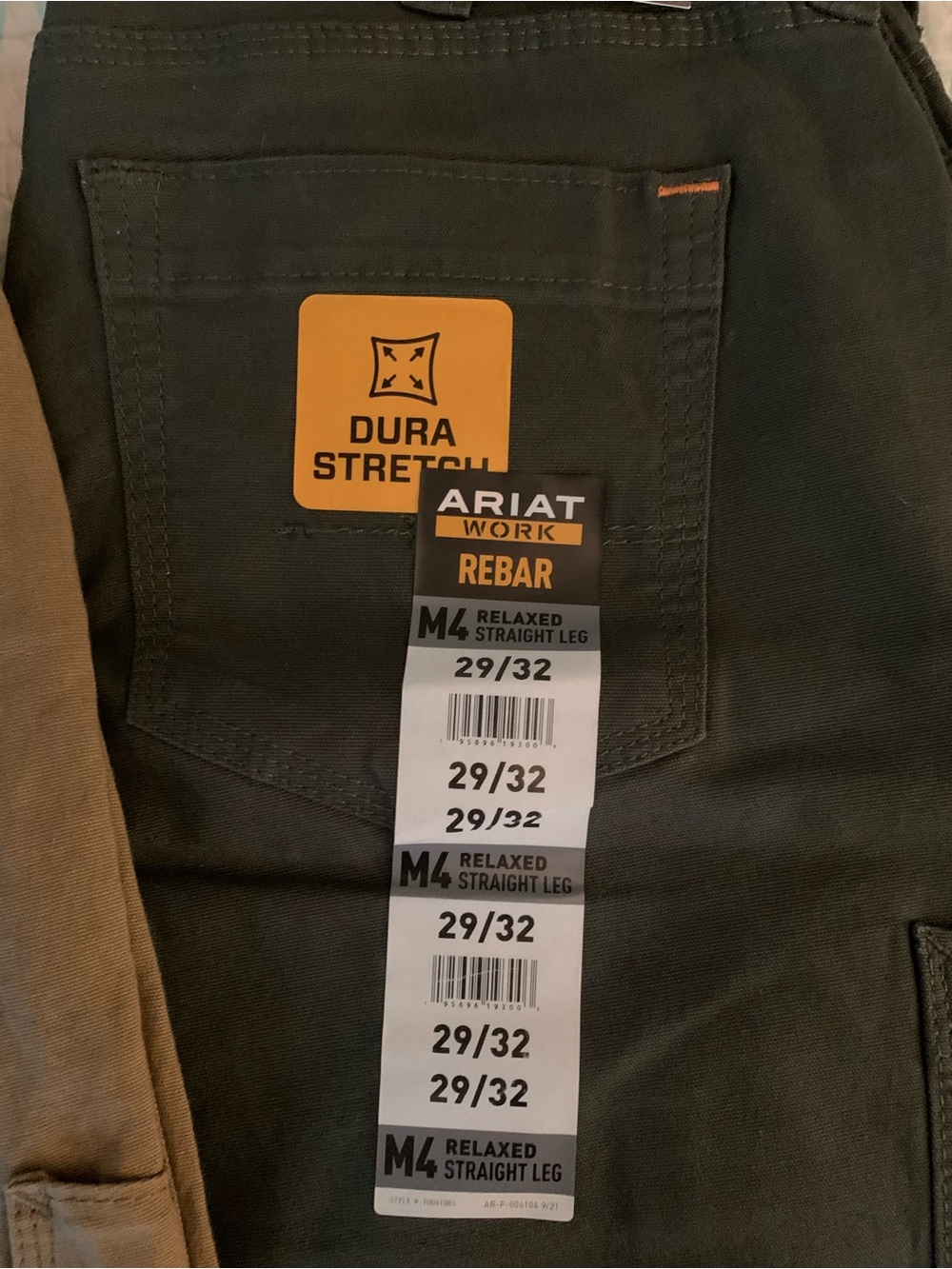 Ariat Rebar Relaxed Straight Leg Pants in Olive and Tan - Picture 2 of 3